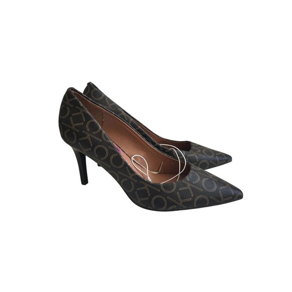 CALVIN KLEIN Brown Signature Logo Heels Size 6.5 NEW without box - Picture 2 of 13